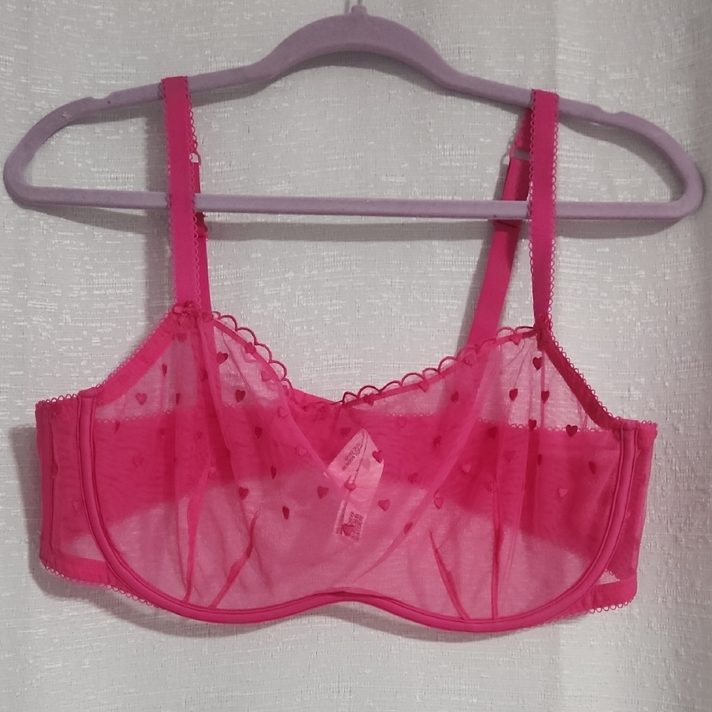 PINK Hot Pink Sheer Bra Size XL. hearts  Bra